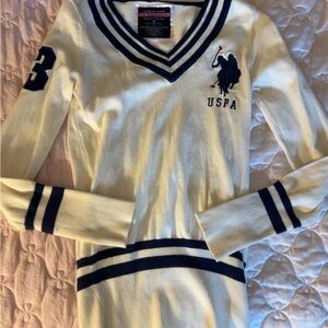 U.S. Polo Assn. Cream and Navy V-Neck Sweater